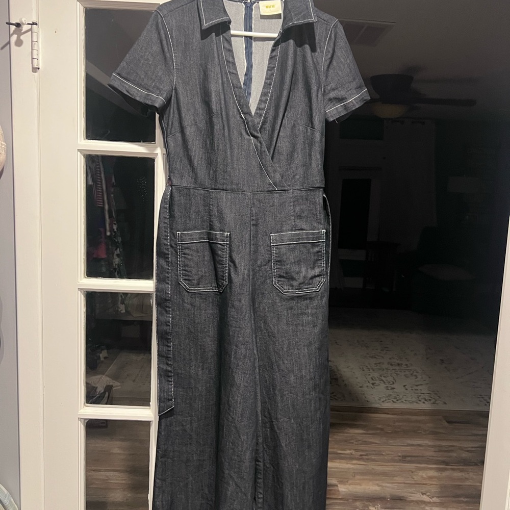Anthropologie Charcoal Denim Jumpsuit